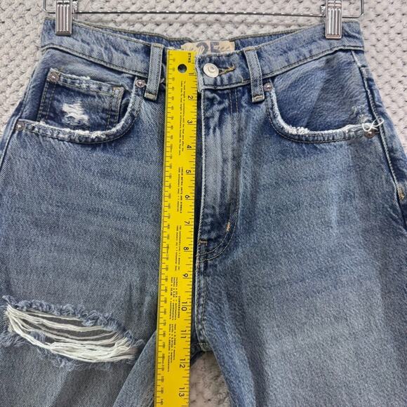 We the Free Jeans Womens 25 Blue Medium Wash Distressed Straight High Rise - Picture 11 of 14